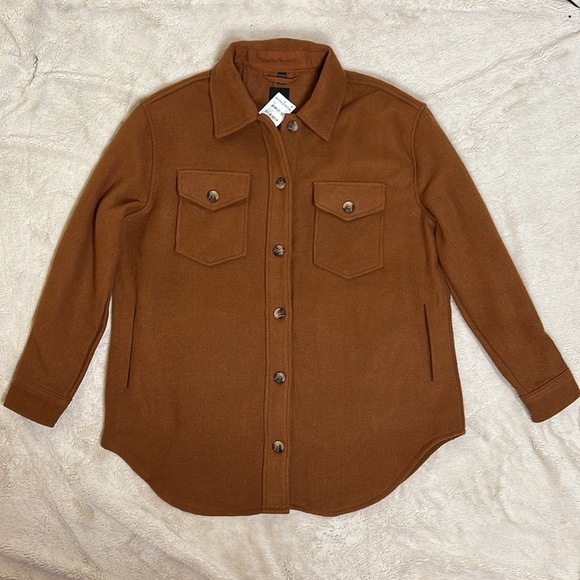 RDI Cognac Brown Textured Knit Shirt Jacket - Size Large, NWT - Picture 3 of 13